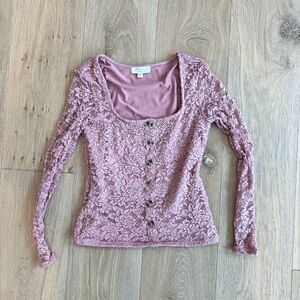 Ultra Flirt Lace Button-Up Top - Soft Dusty Rose Pink